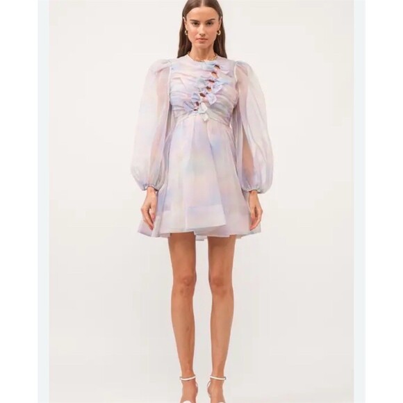 Sofie the label Mini Dress Womens L Pastel Rainbow Organza Bow Long Sleeve - Picture 1 of 6